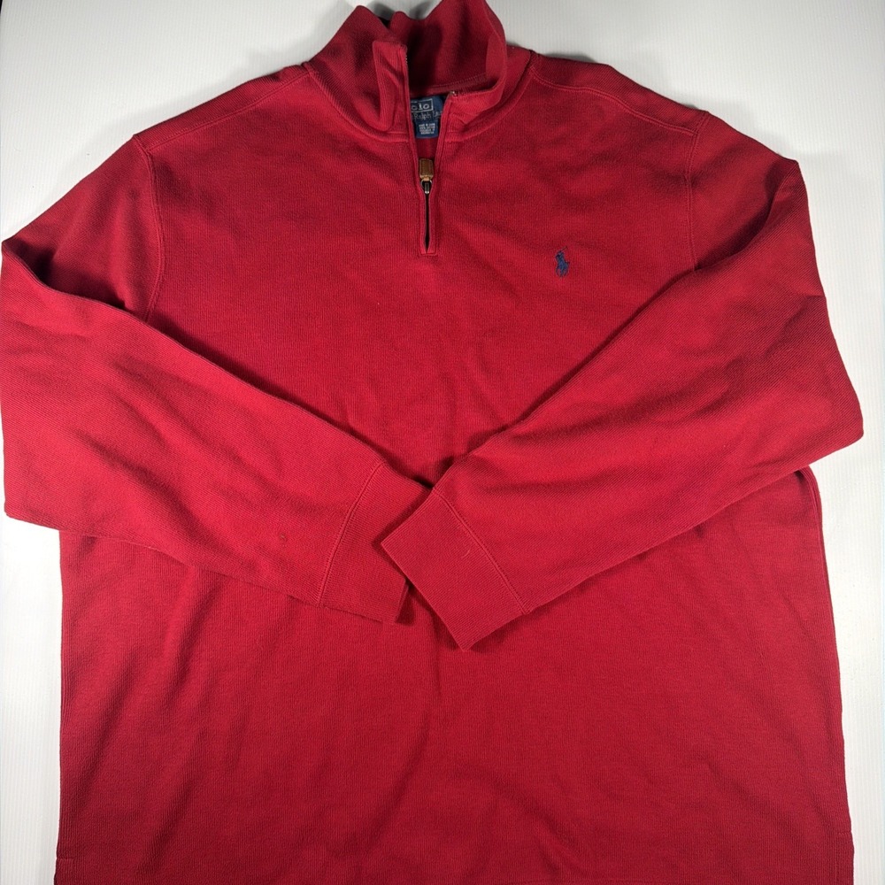 Polo Ralph Lauren Sweater Mens 2xl Red Mock Neck 1/4 Zip Cotton Knit Pullover